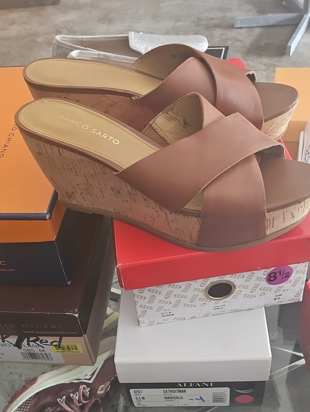Franco Sarto Brown Cork Platform Wedge Sandals